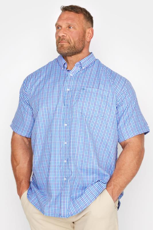 Plus Size  ESPIONAGE Big & Tall Blue & Pink Checked Shirt