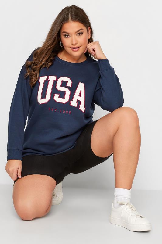Curve Navy Blue 'USA' Slogan Sweatshirt | Yours Clothing 4
