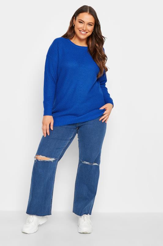 Plus Size Cobalt Blue Essential Knitted Jumper | Yours Clothing 2