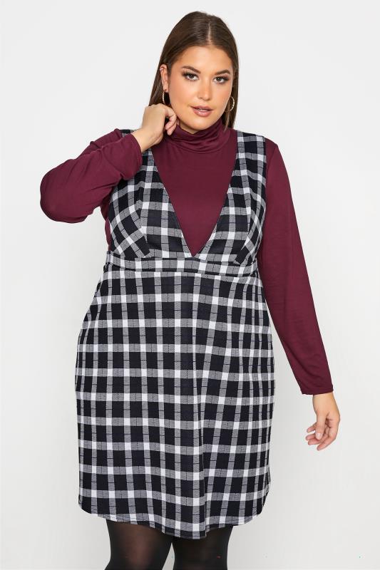 LIMITED COLLECTION Black Mono Check Pinafore Dress_A.jpg