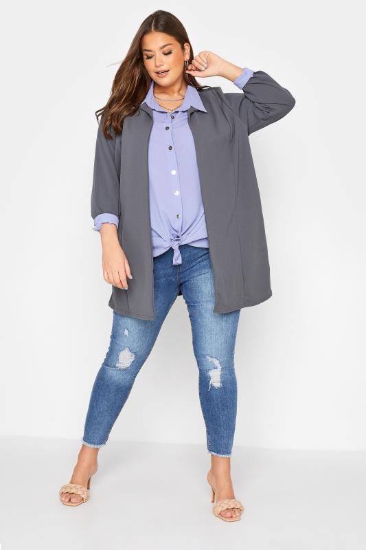 Plus Size Curve Purple Button Through Shirt | Yours Clothing  2