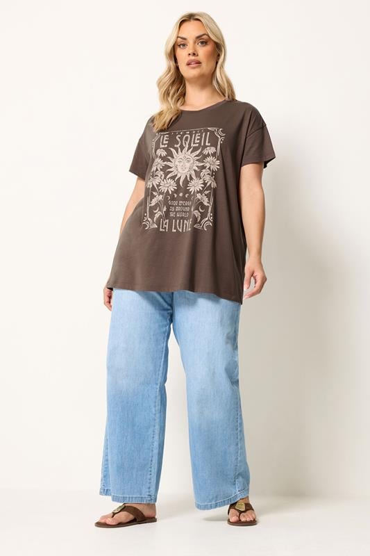 YOURS Plus Size Brown 'Le Soleil' Sun T-Shirt | Yours Clothing 1