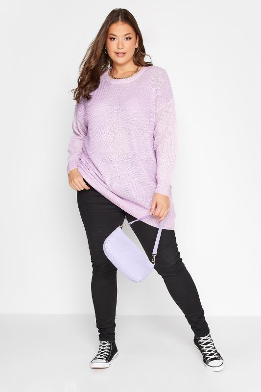 Plus Size Curve Lilac Purple Essential Knitted Jumper | Yours Clothing 2