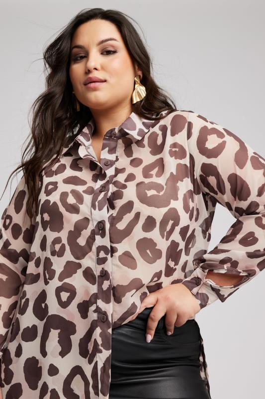 YOURS LONDON Plus Size Natural Brown Leopard Print Boyfriend Shirt | Yours Clothing 1