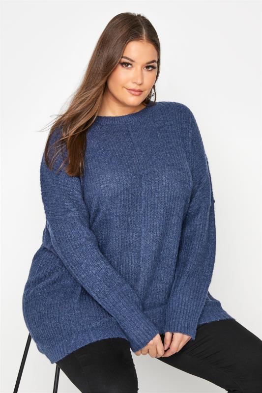 Großen Größen  Curve Blue Oversized Knitted Jumper