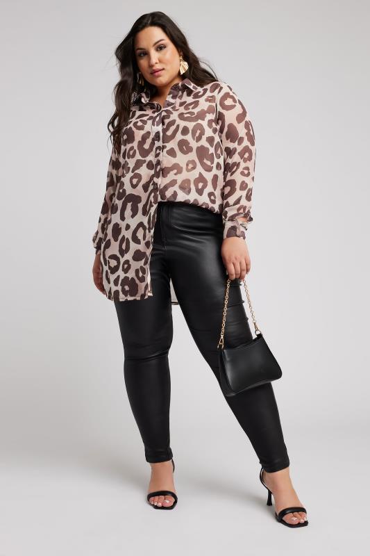 YOURS LONDON Plus Size Natural Brown Leopard Print Boyfriend Shirt | Yours Clothing 3