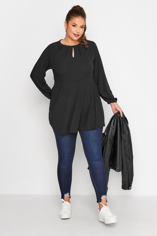 LIMITED COLLECTION Plus Size Black Peplum Keyhole Top | Yours Clothing  3