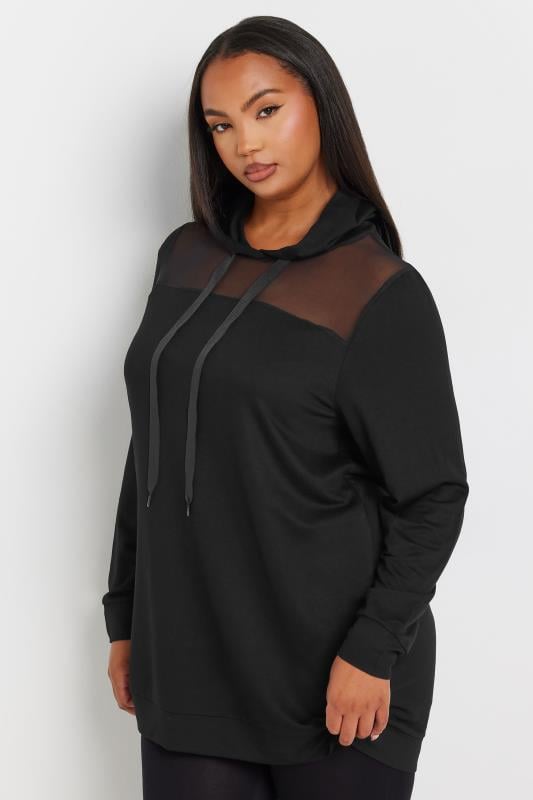  Grande Taille YOURS Curve Black Mesh Detailed Hoodie