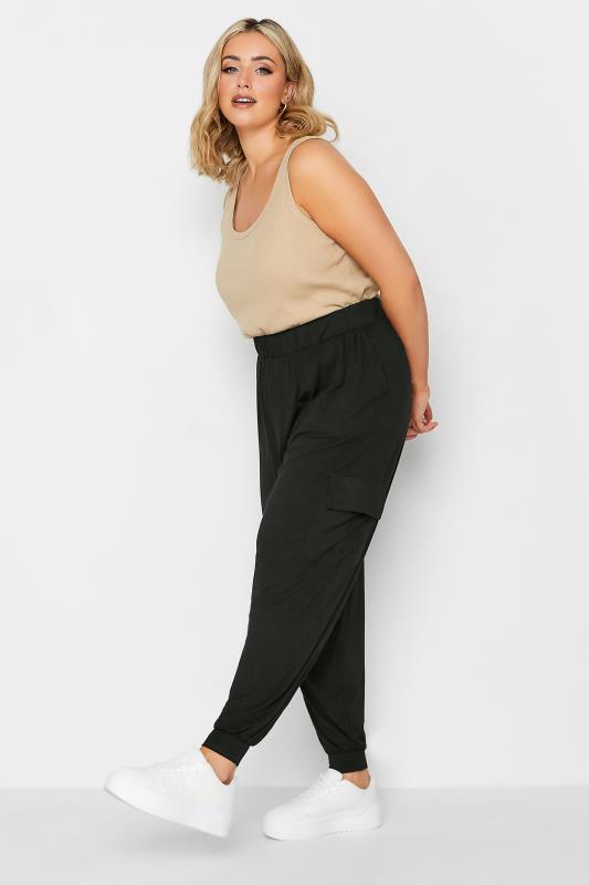 YOURS Curve Plus Size Black Jersey Harem Cargo Trousers | Yours Clothing  2
