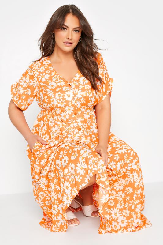 LIMITED COLLECTION Plus Size Orange Daisy Tea Dress | Yours Clothing 4