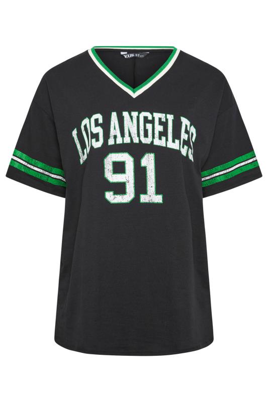 YOURS Plus Size Black 'Los Angeles' Slogan Varsity T-Shirt | Yours Clothing 6