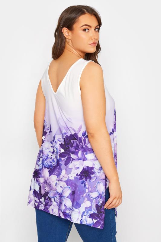 YOURS LONDON Plus Size Purple Floral Hanky Hem Vest Top | Yours Clothing 3