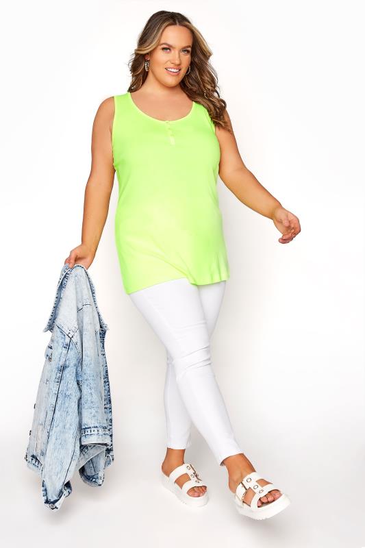 YOURS FOR GOOD Neon Green Rib Button Detail Vest_B.jpg