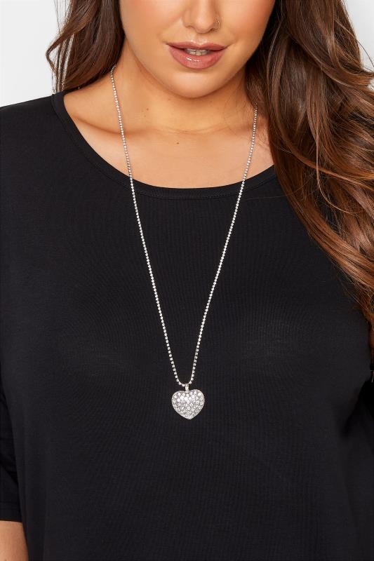 Silver Tone Diamante Heart Long Necklace | Yours Clothing 1
