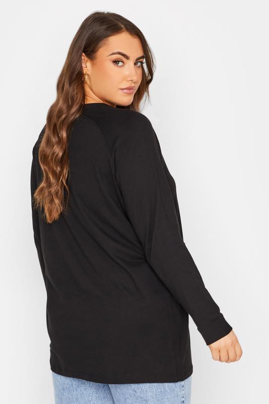 Plus Size Black Cotton Raglan T-Shirt | Yours Clothing 3