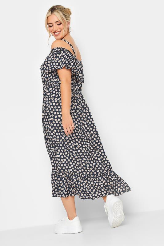 LIMITED COLLECTION Curve Navy Blue Daisy Print Cold Shoulder Dress | Yours Clothing  4