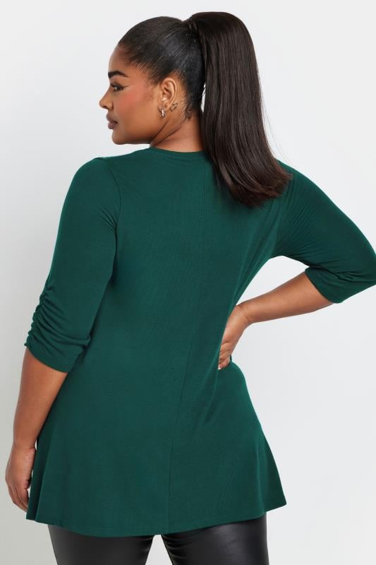 YOURS Plus Size Forest Green Diamante Stud Swing Top | Yours Clothing  3