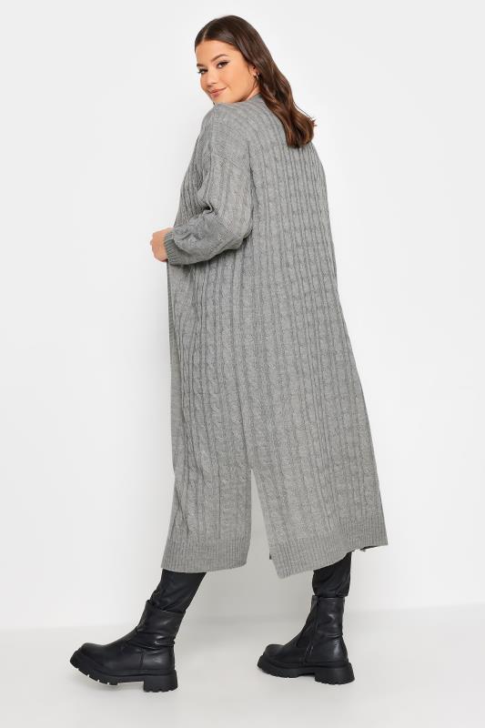 YOURS Plus Size Grey Cable Knit Maxi Cardigan | Yours Clothing 3