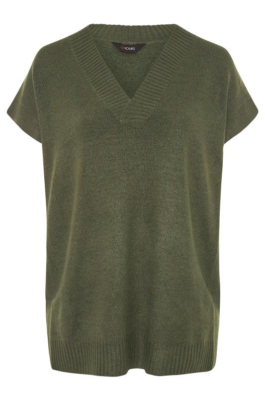 Plus Size Curve Khaki Green Knitted V-Neck Vest | Yours Clothing 6