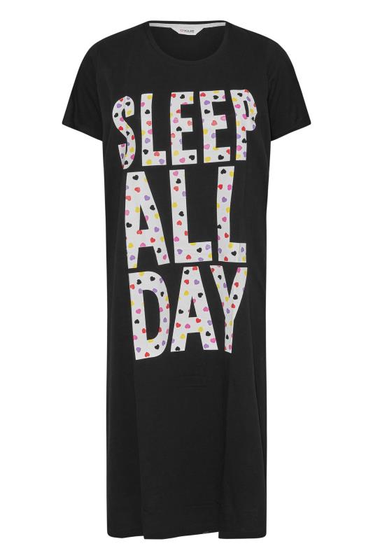 Plus Size Black 'Sleep All Day' Slogan Midaxi Nightdress | Yours Clothing 5