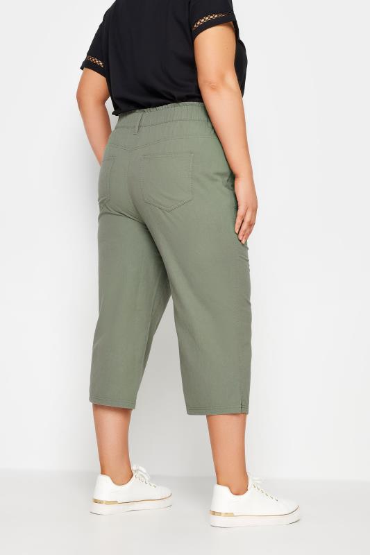 YOURS Plus Size Green Khaki Cool Cotton Cropped Trousers  3