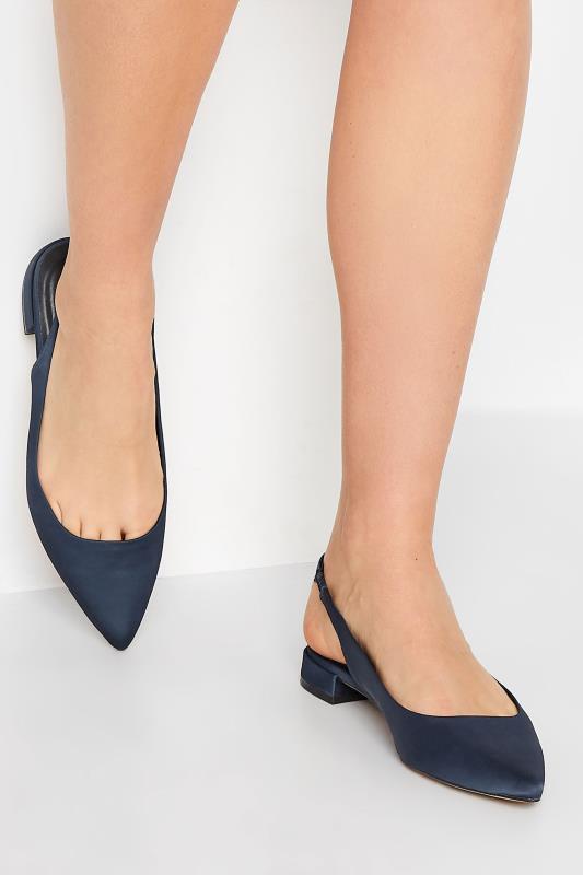 Plus Size  LTS Tall Navy Blue Slingback Point Pumps In Standard Fit