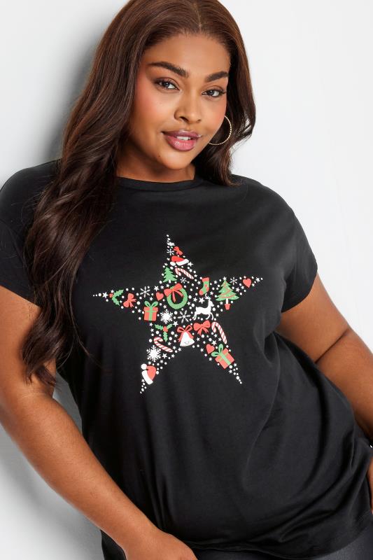 LIMITED COLLECTION Plus Size Curve Black Christmas Star Print T-Shirt | Yours Clothing  4
