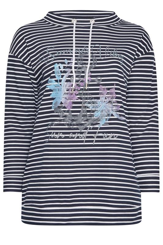 YOURS Curve Navy Blue & White Stripe Anchor Print Sweatshirt | Yours Clothing 6