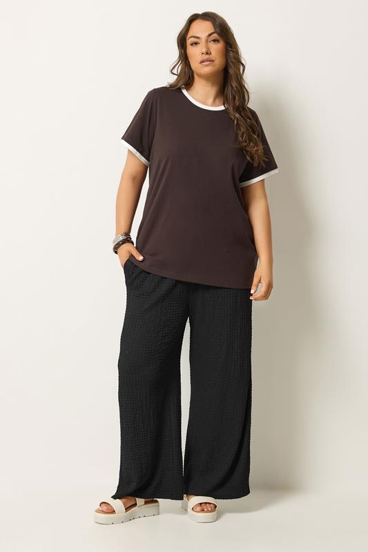 YOURS Plus Size Chocolate Brown Contrast Trim T-Shirt | Yours Clothing 1