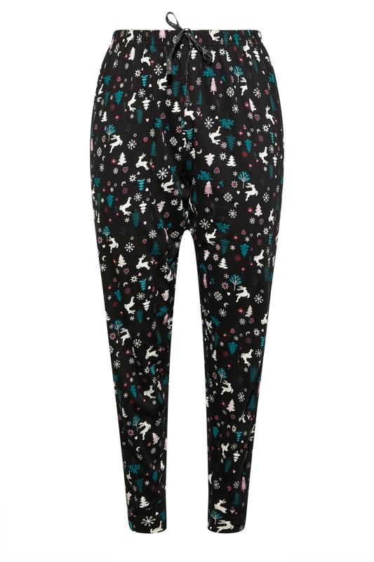 Curve Plus Size Black Christmas Print Cuffed Pyjama Bottoms | Yours Clothing 5