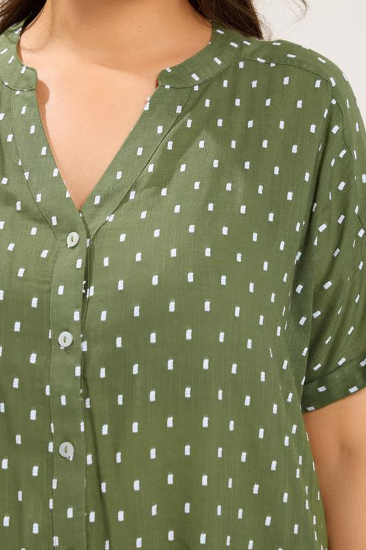 YOURS Curve Green Notch Neck Dobby Blouse | Yours Clothing 4