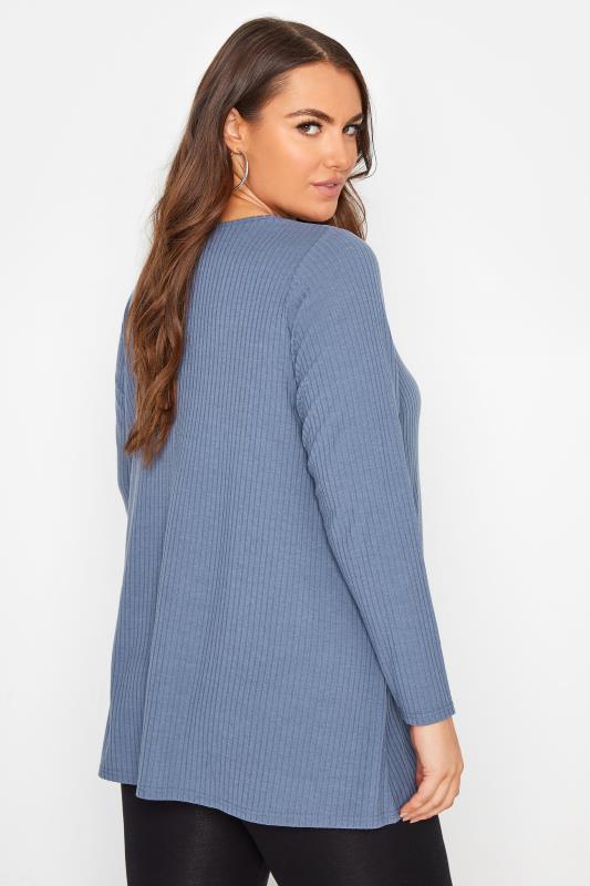 Plus Size Denim Blue Ribbed Swing Top | Yours Clothing 3