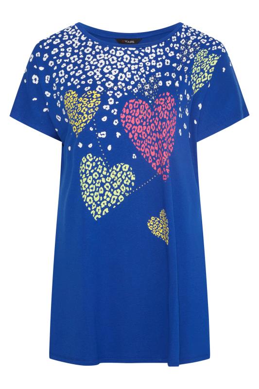 Plus Size Blue Leopard Heart Printed T-shirt | Yours Clothing 6