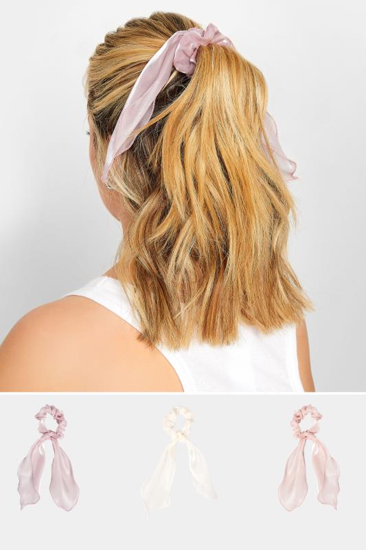 Plus Size  3 PACK Pink & White Hair Scrunchie Set