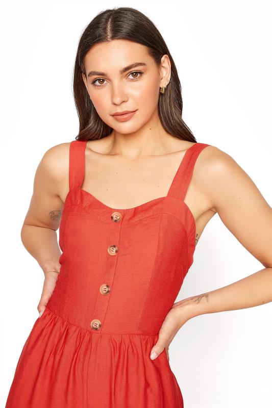 LTS Tall Red Button Front Crop Jumpsuit 4