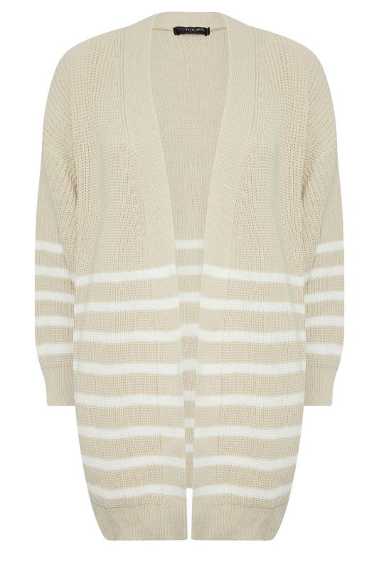 YOURS Curve Plus Size Beige Brown Stripe Balloon Sleeve Knitted Cardigan | Yours Clothing 7