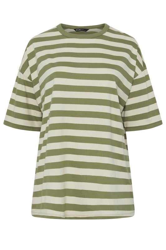 YOURS Plus Size Khaki Green & Cream Boxy T-Shirt | Yours Clothing 5