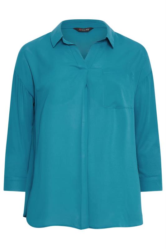 YOURS Plus Size Teal Blue Half Placket Collared Blouse | Yours Clothing 6