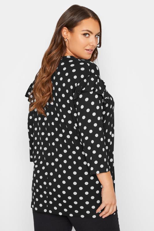 Plus Size Black Spot Print Tie Neck Top | Yours Clothing 3