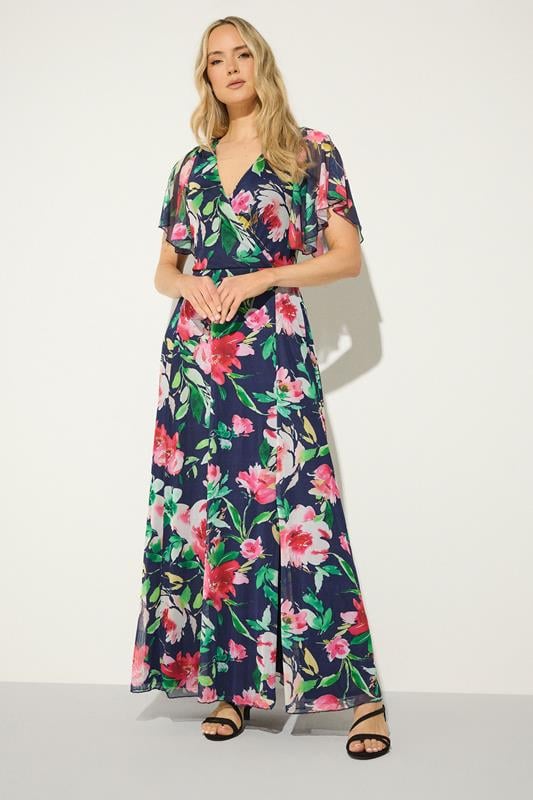 LTS Robe longue bleu marine en tulle à fleurs Tall