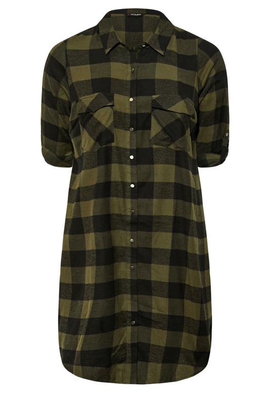 Plus Size Khaki Green Check Maxi Shirt | Yours Clothing 8