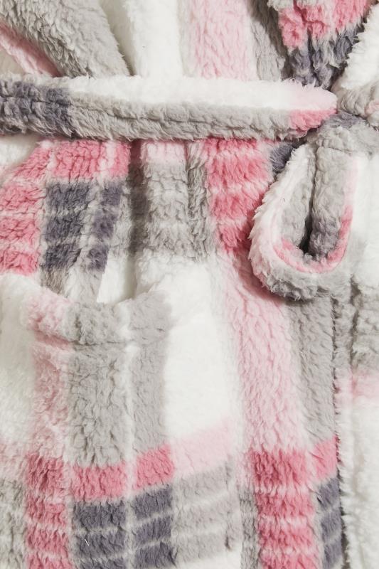 Curve White & Pink Check Dressing Gown | Yours Clothing 5