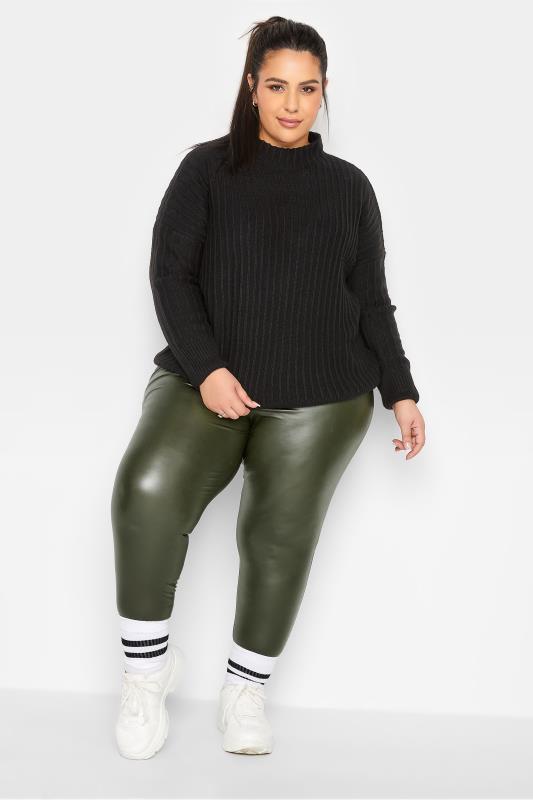 Petite Womens Khaki Green Stretch Leather Leggings | PixieGirl 2