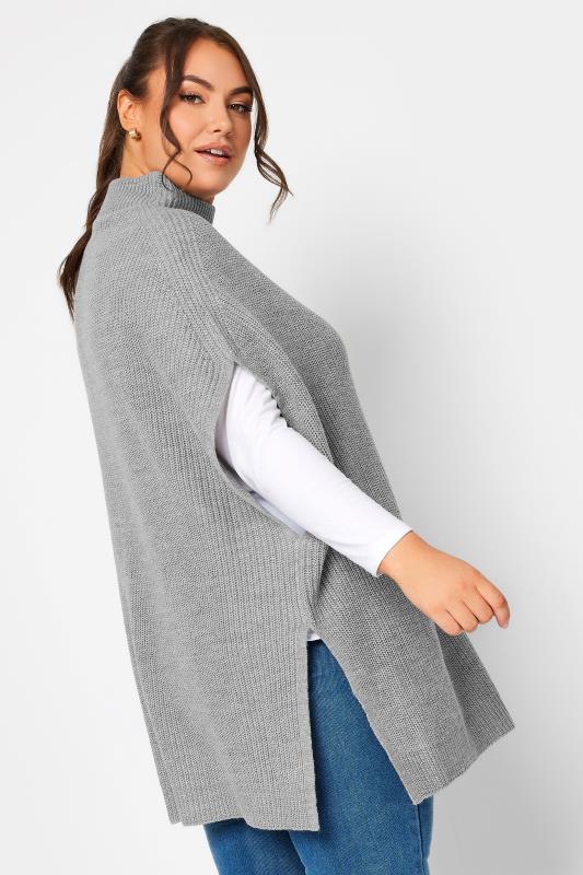 YOURS Plus Size Grey High Neck Knitted Vest Top | Yours Clothing 3