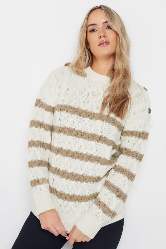 LTS Tall Ivory White Stripe Cable Knit Jumper | Long Tall Sally 1