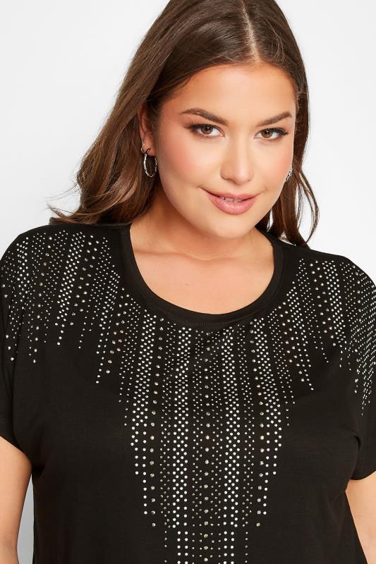 Plus Size Black & Silver Studded Neckline Top | Yours Clothing 4