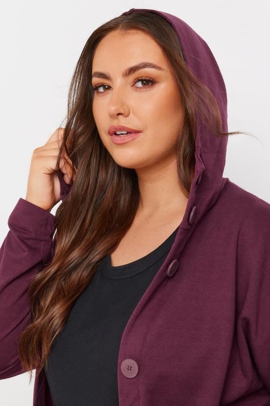 YOURS Plus Size Burgundy Red Hooded Maxi Jacket | Yours Clothing 2