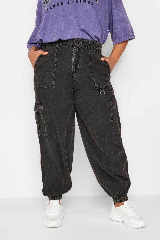 Grande Taille YOURS Curve Black Acid Wash Cargo Trousers