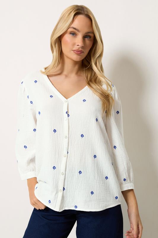 M&Co White Floral Embroidered Cotton Blouse | M&Co 1