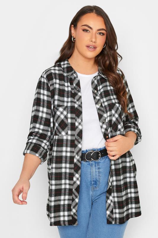  Tallas Grandes YOURS Curve Black & Red Check Brushed Oversized Boyfriend Shirt